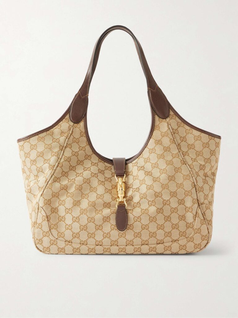 Mercato medium leather-trimmed canvas-jacquard shoulder bag