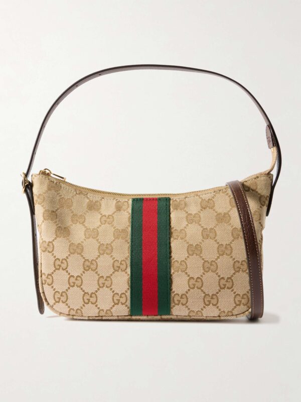 Lunetta leather-trimmed canvas-jacquard shoulder bag