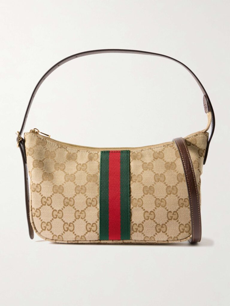 Lunetta leather-trimmed canvas-jacquard shoulder bag