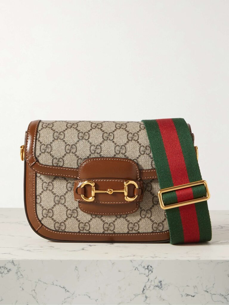 Horsebit 1955 mini leather-trimmed printed coated-canvas shoulder bag