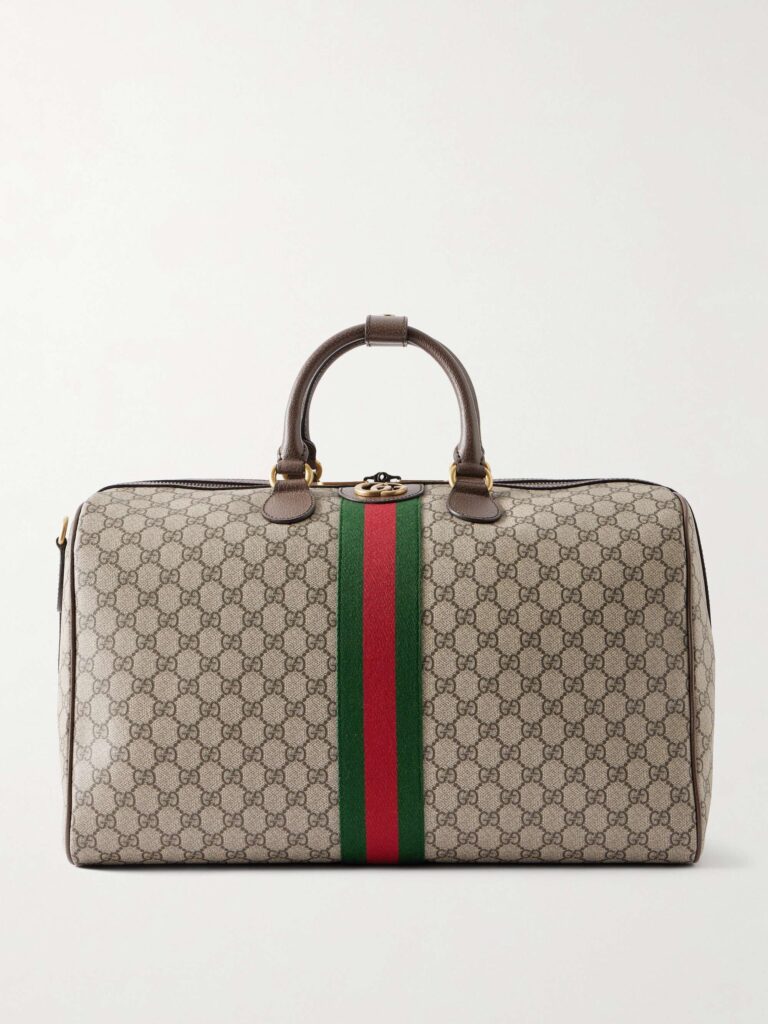 Savoy leather and webbing-trimmed printed coated-canvas tote