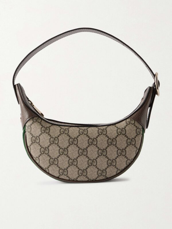 Ophidia mini webbing-trimmed textured-leather and printed coated-canvas shoulder bag