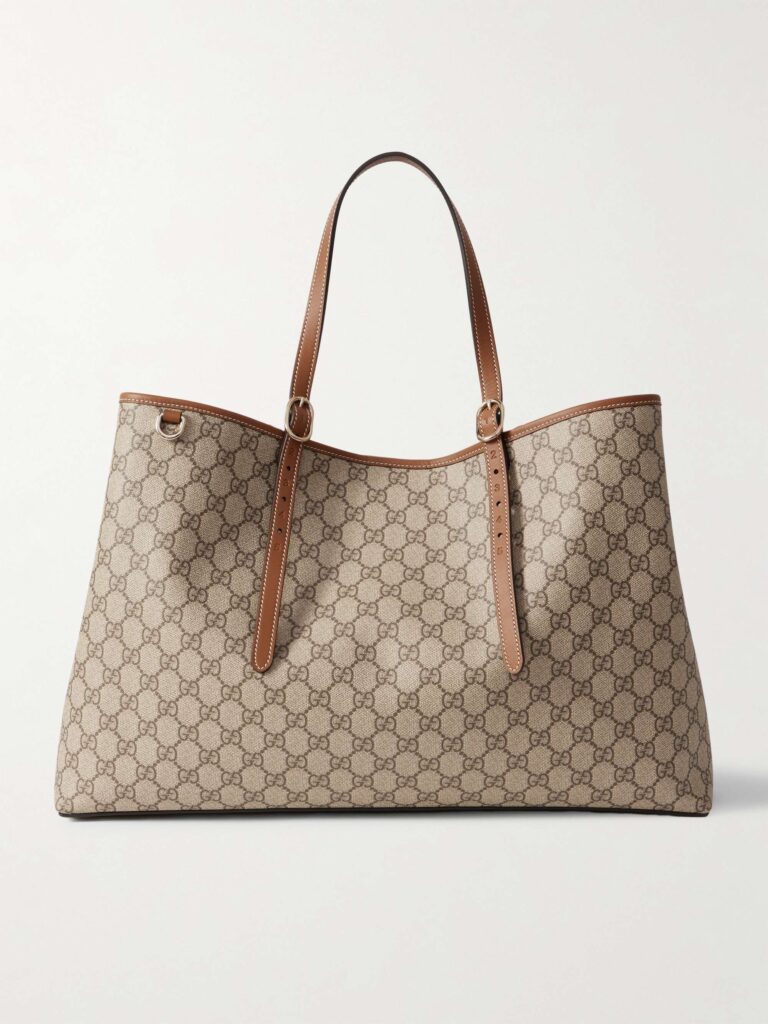 GG Emblem leather-trimmed printed coated-canvas tote