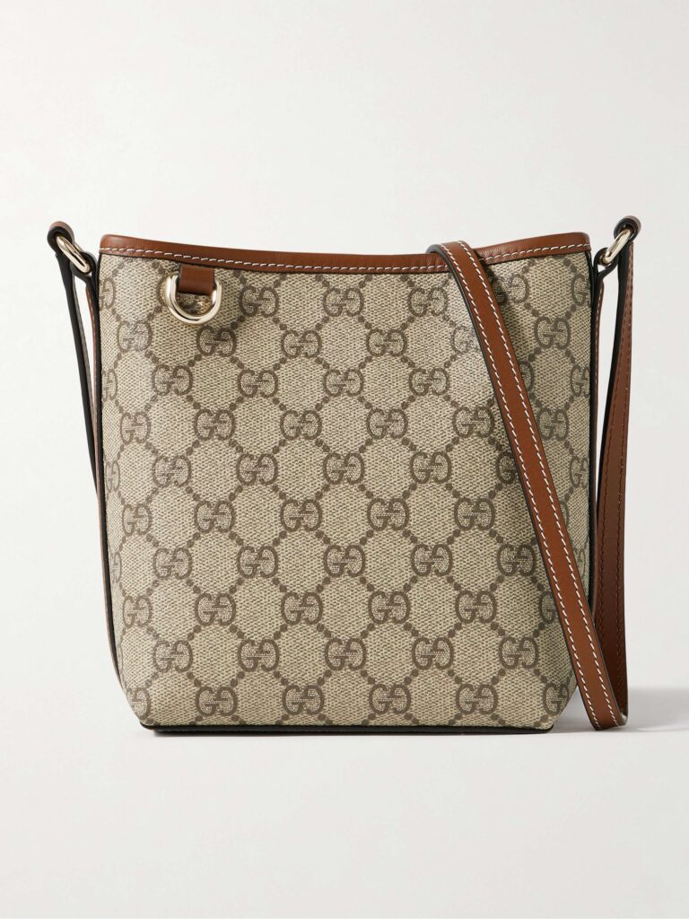 GG Emblem mini leather-trimmed printed coated-canvas shoulder bag