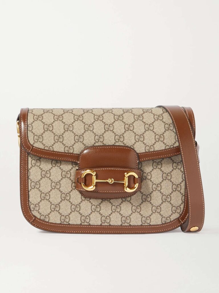 Horsebit 1955 leather-trimmed printed coated-canvas shoulder bag
