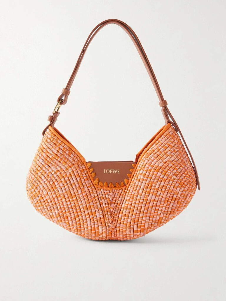 + Paula's Ibiza Swing medium leather-trimmed raffia shoulder bag