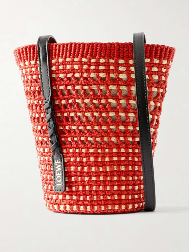 + Paula's Ibiza Braid leather-trimmed raffia shoulder bag