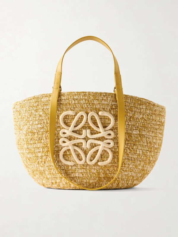 + Paula's Ibiza Eclipse Basket medium leather-trimmed raffia tote