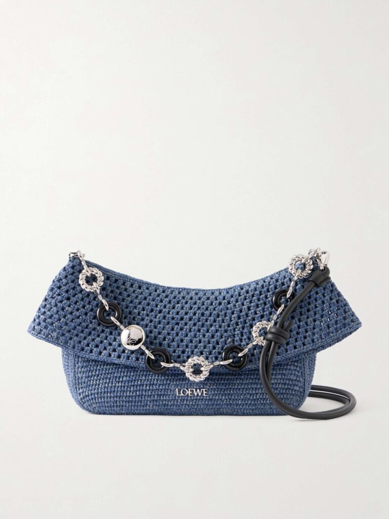 + Paula's Ibiza Ola embellished leather-trimmed raffia shoulder bag