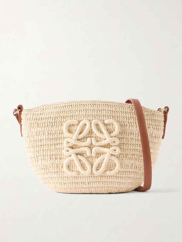 + Paula's Ibiza Eclipse leather-trimmed raffia shoulder bag