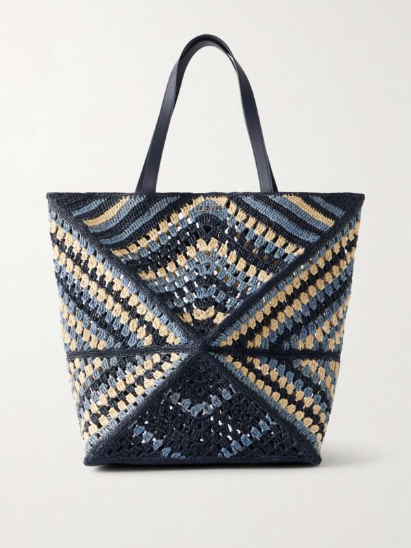 + Paula's Ibiza Puzzle Fold large leather-trimmed raffia shoulder bag