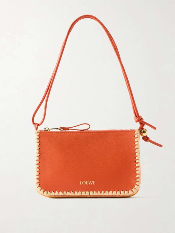 + Paula's Ibiza Rio raffia-trimmed leather shoulder bag