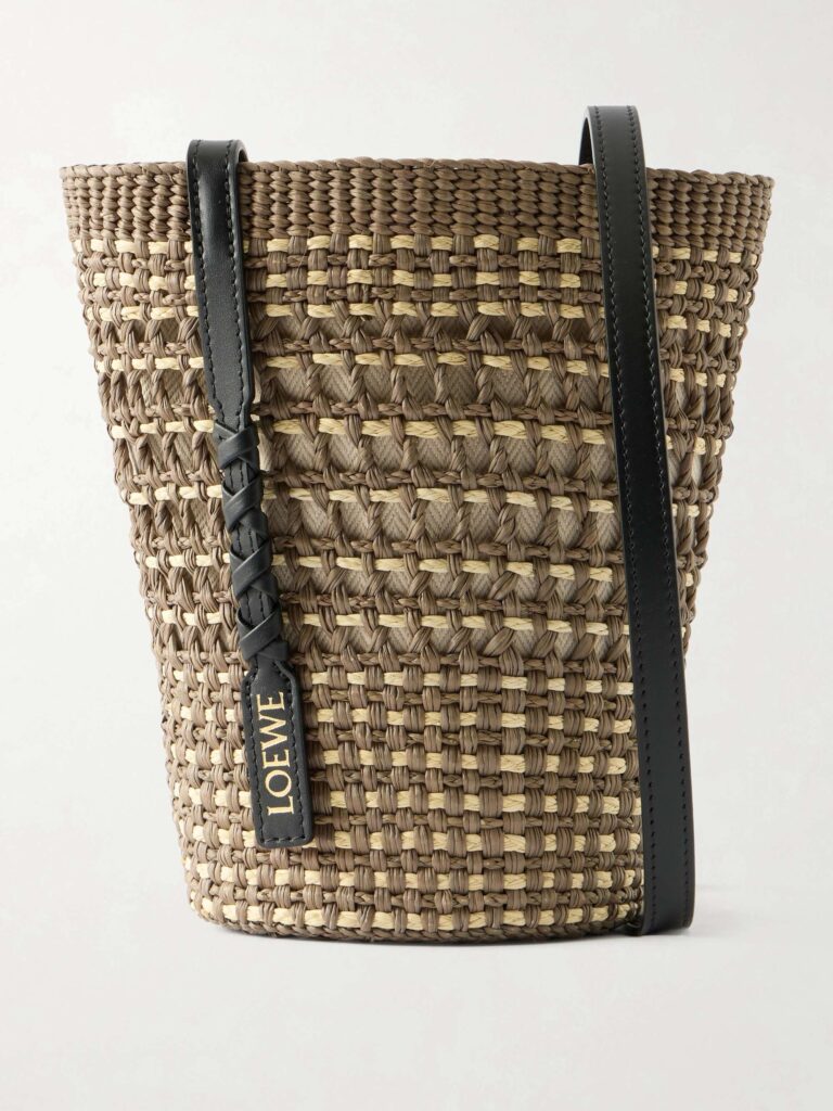 + Paula's Ibiza Braid leather-trimmed raffia shoulder bag