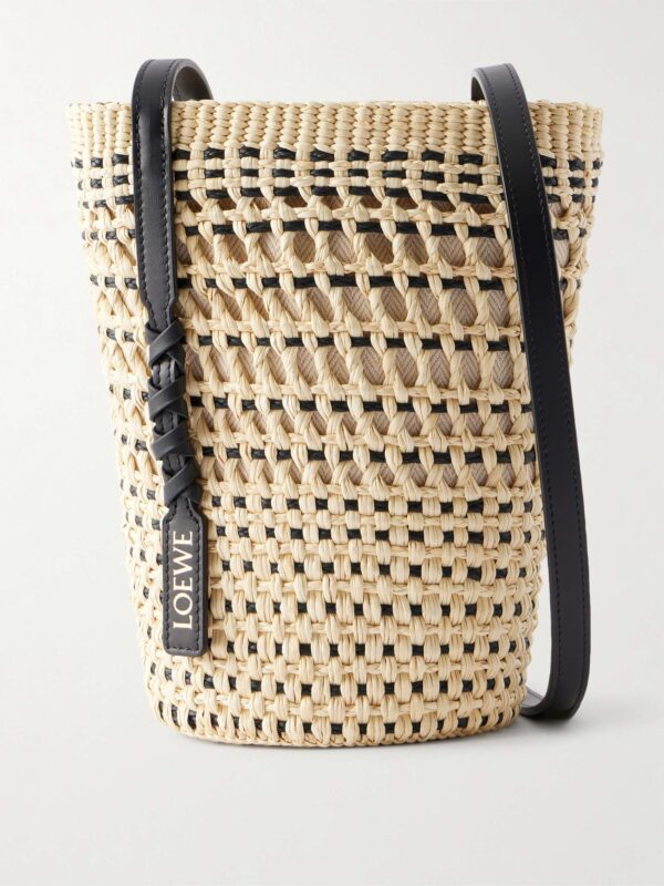 + Paula's Ibiza Braid leather-trimmed raffia shoulder bag