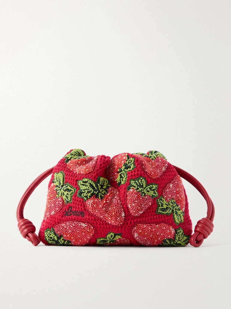 + Paula's Ibiza Flamenco leather-trimmed beaded clutch bag