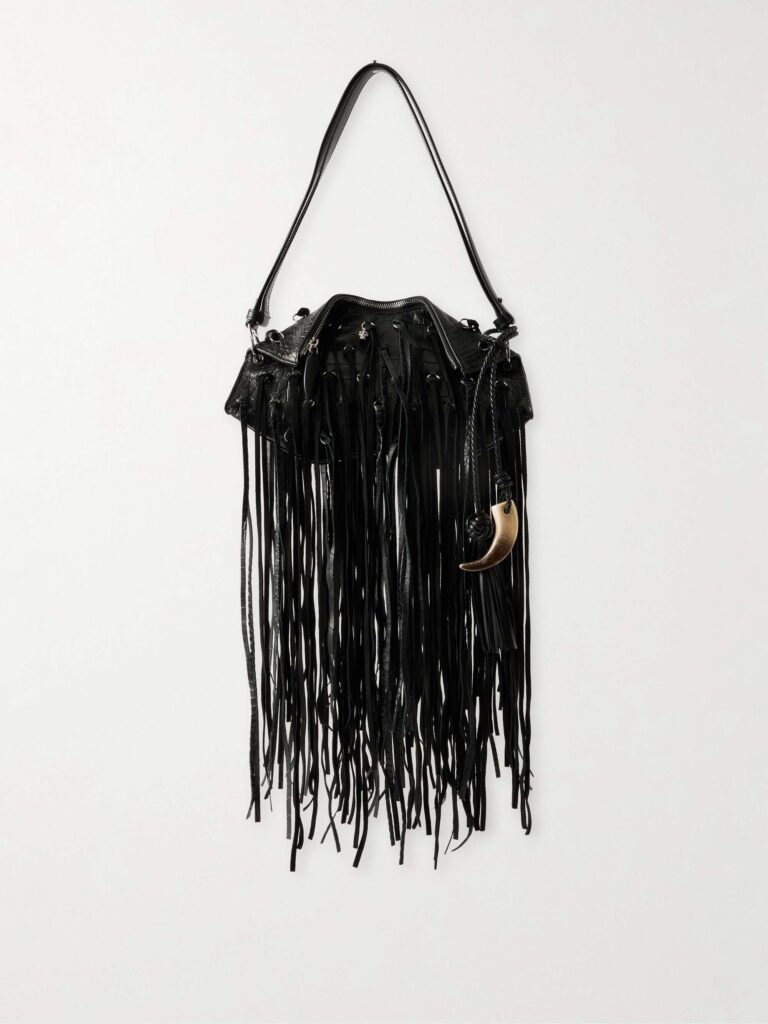 Manta tasseled croc-effect leather shoulder bag