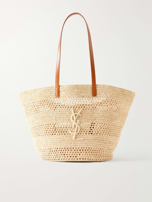 Panier large leather-trimmed raffia tote