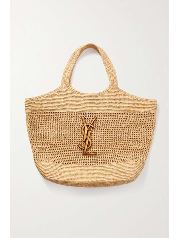 Icare maxi leather-trimmed raffia tote