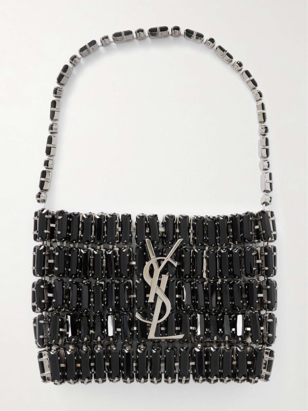 Evening micro crystal-embellished chainmail shoulder bag