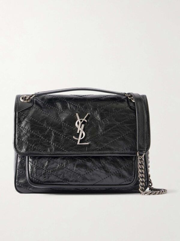 Niki medium crinkled glossed-leather shoulder bag