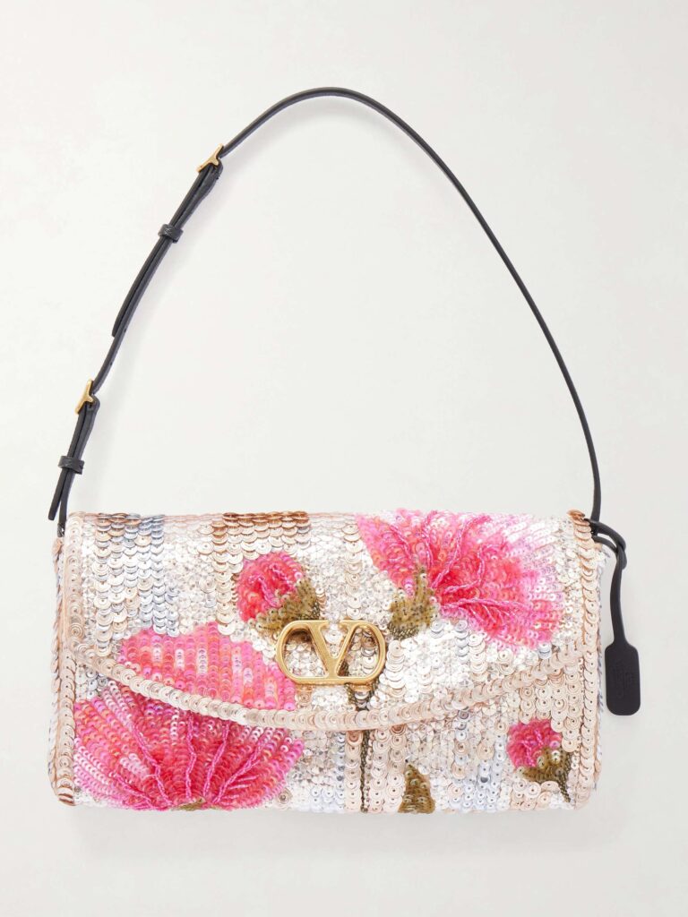 DeVain leather-trimmed sequined shoulder bag