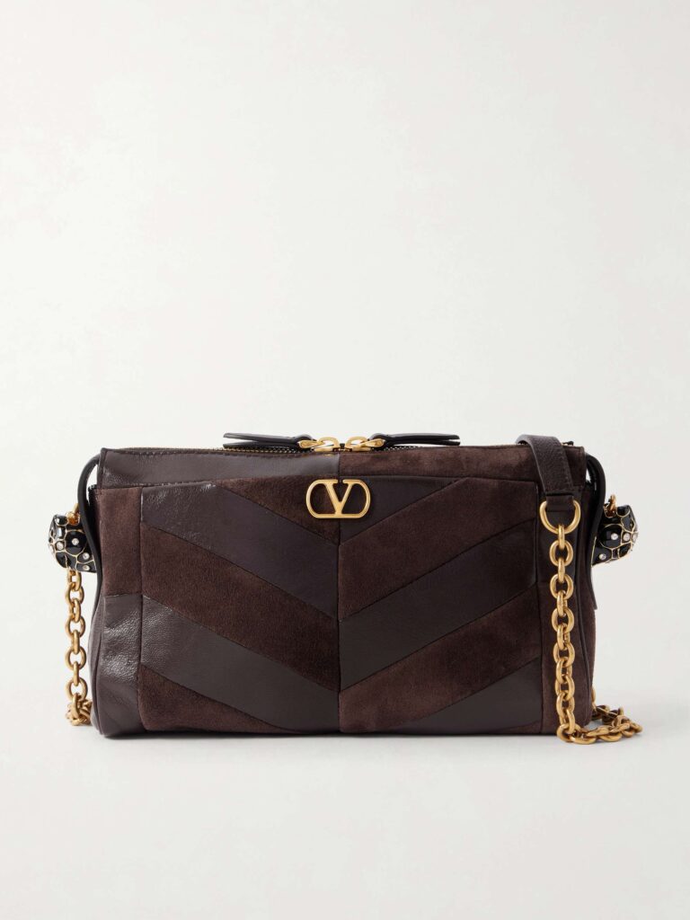 Panthea small patchwork leather and suede shoulder bag