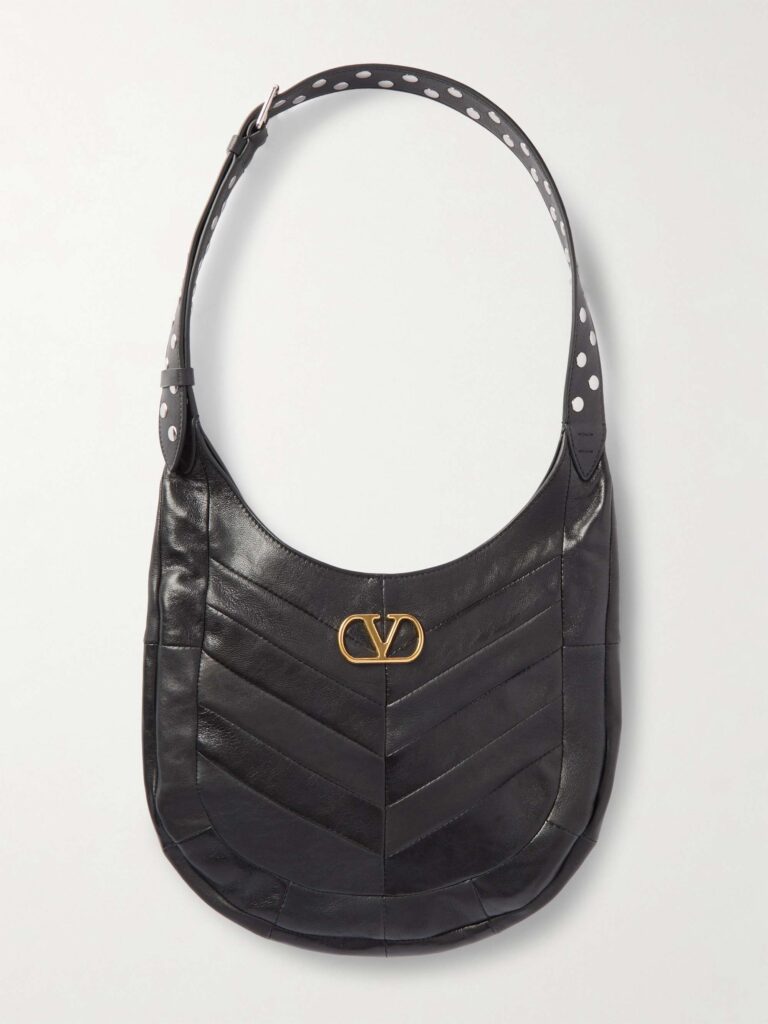 Small studded paneled leather shoulder bag