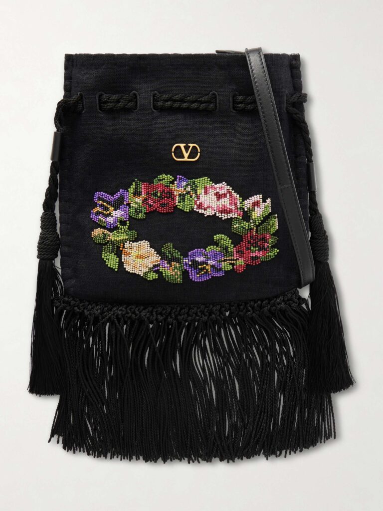 Nellcote Alice sequin-embellished brass logo drawstring bag