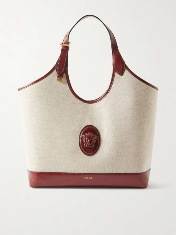 Leather-trimmed canvas tote