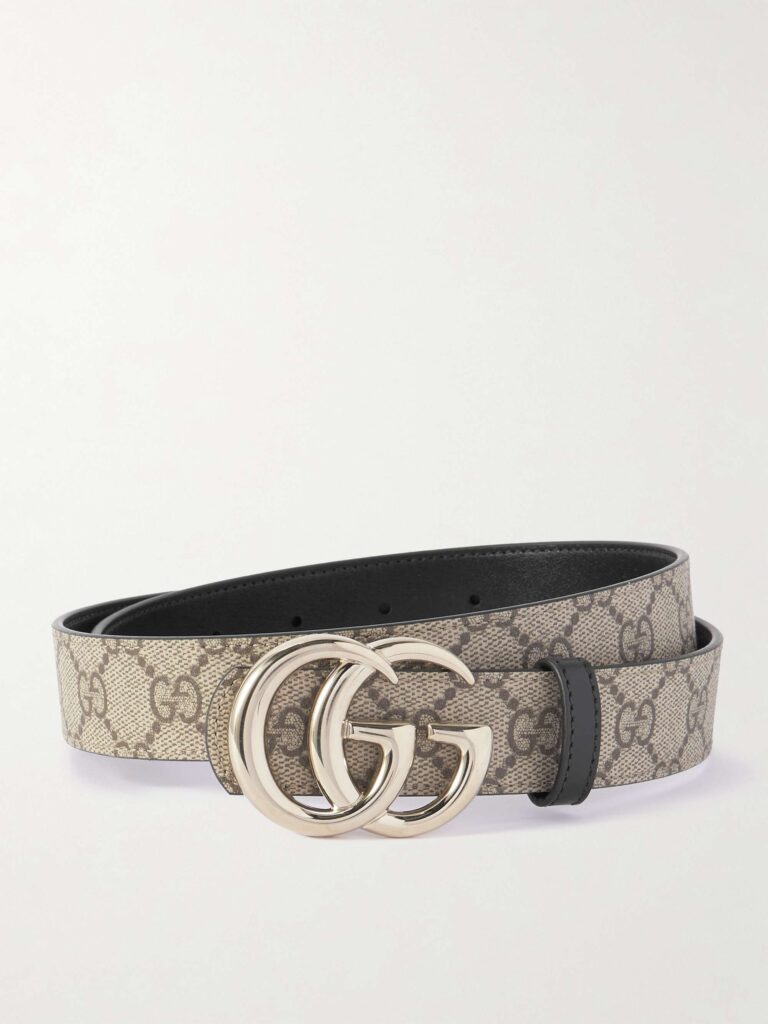 GG Marmont leather-trimmed printed coated-canvas belt