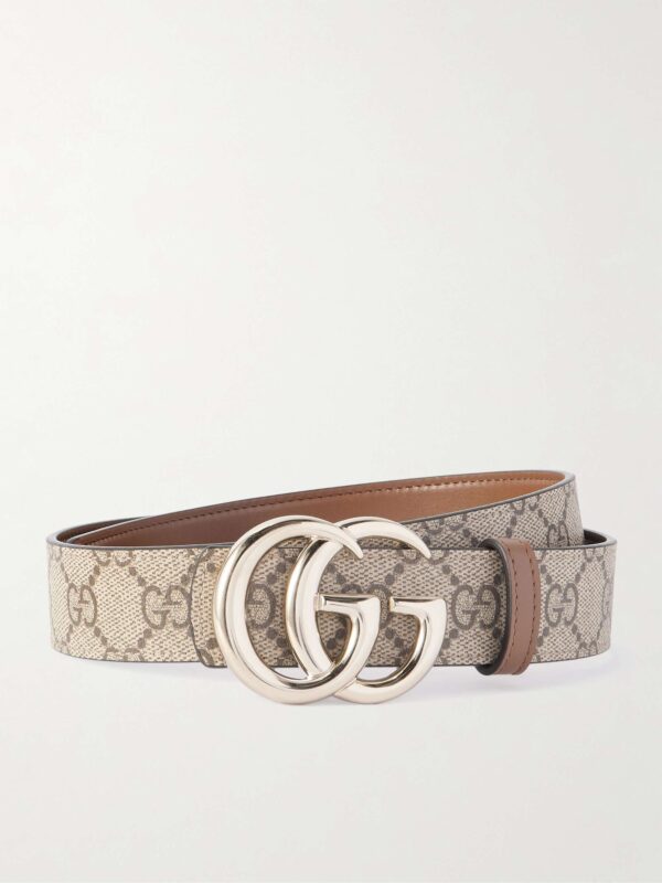 GG Marmont leather-trimmed printed coated-canvas belt