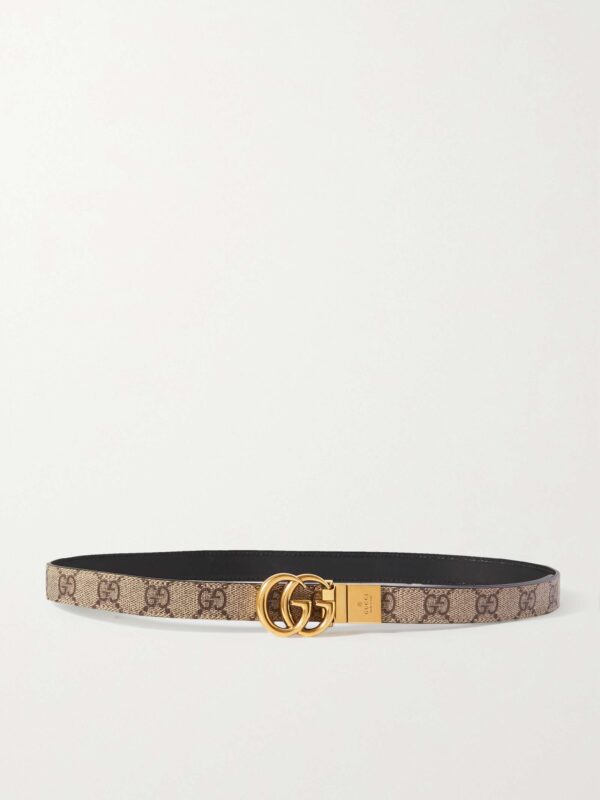 Reversible printed coated-canvas and leather belt