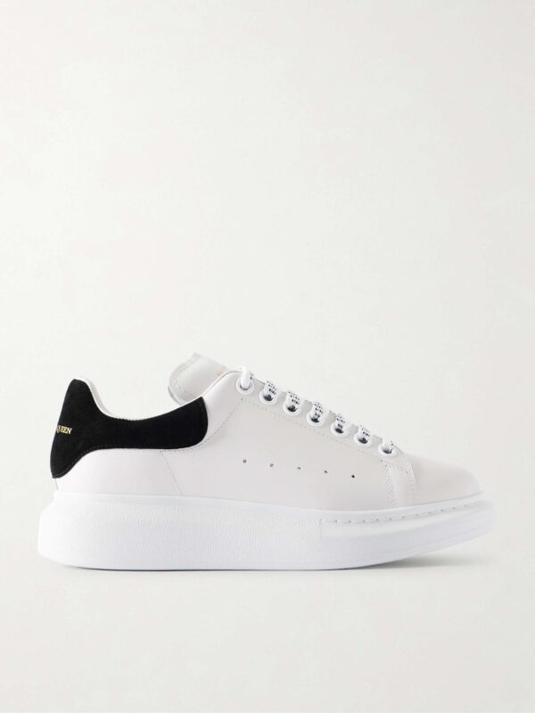 Oversize-sole suede-trimmed leather sneakers