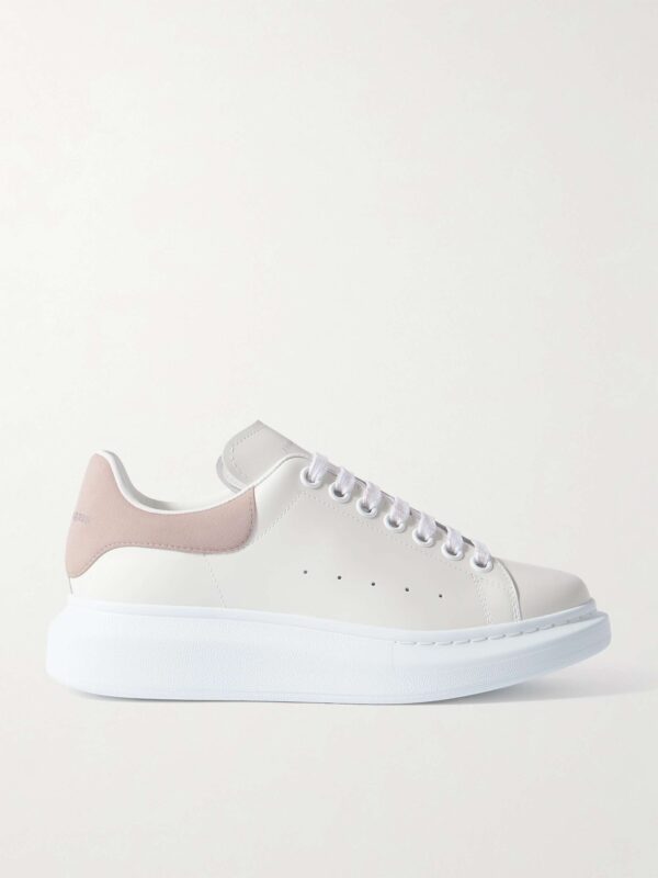 Oversize-sole suede-trimmed leather sneakers