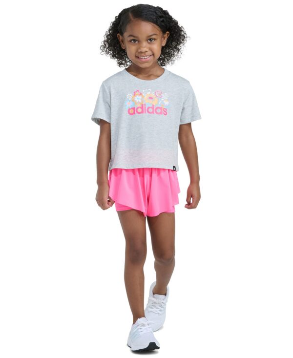 Girls' 2T-6X Short-Sleeve Graphic Heather T-Shirt and Flowy Shorts, 2-Piece Set