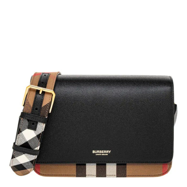 women's mackford leather flip check shoulder bag, black