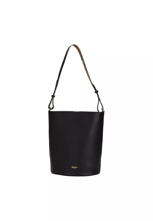 women's medium leather bucket shoulder bag, black