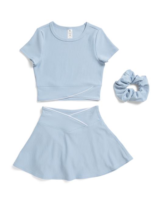 90 DEGREE BY REFLEX Little Girls 2pc Crossover Tee And Skort Set With Scrunchie
