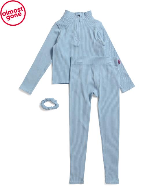 90 DEGREE BY REFLEX Little Girls 2pc Half Zip Top And Leggings Set With Scrunchie