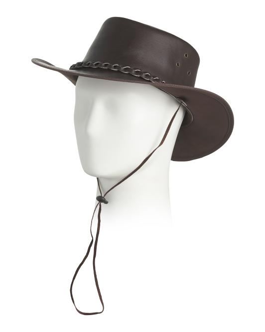 AMERICAN BISON Leather Cow Split With Snaps Western Hat