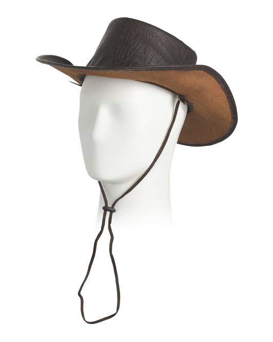 AMERICAN BISON Leather Croc Embossed Western Hat