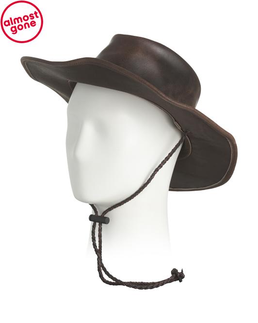 AMERICAN BISON Leather Distressed Western Hat With Rope Detail