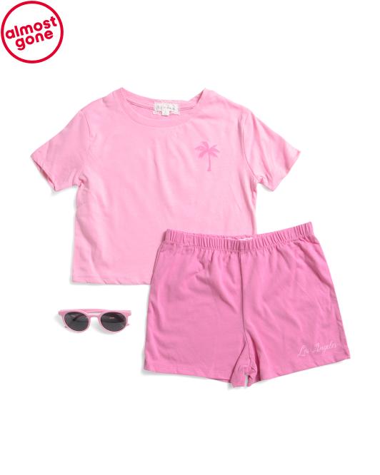B TWEEN Big Girls 2pc Boxy Tee And Shorts With Sunglasses