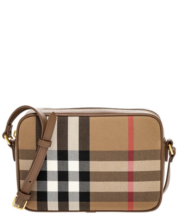 check canvas & leather shoulder bag