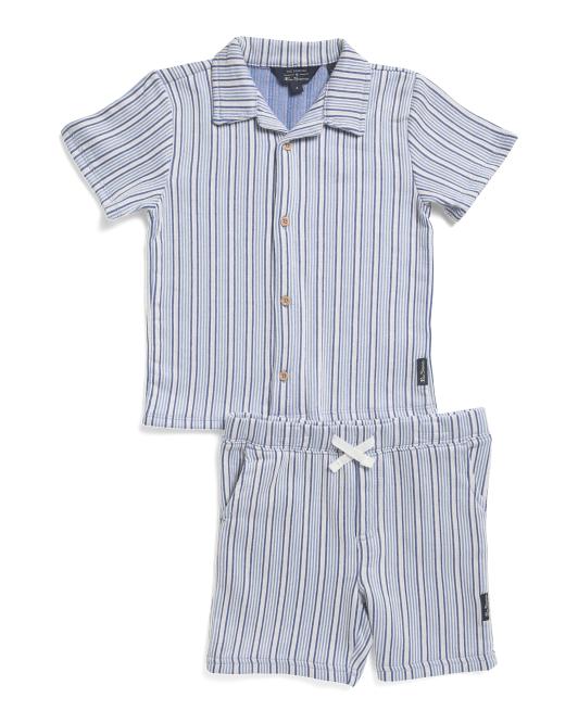 BEN SHERMAN Little Boys 2pc Woven Striped Shirt And Shorts Set