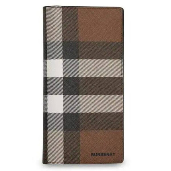 Men's Dark Birch Brown Check-Print E-Canvas Leather Wallet
