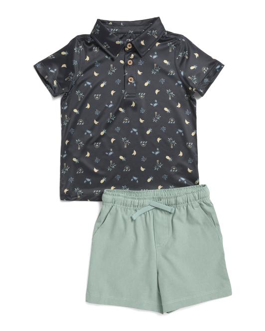 C&C CALIFORNIA 2pc Toddler Boys Printed Performance Polo With Hybrid Shorts Set