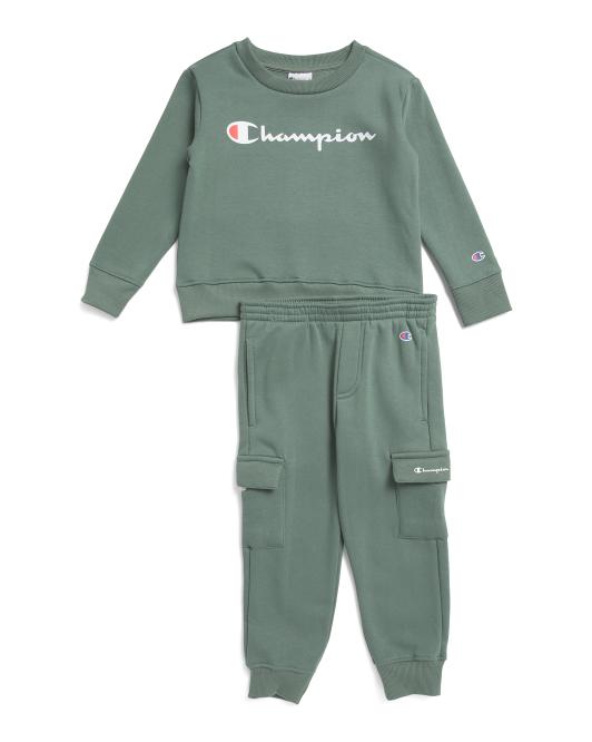 CHAMPION Boys 2pc Crew Neck Sweatshirt And Cargo Joggers Set