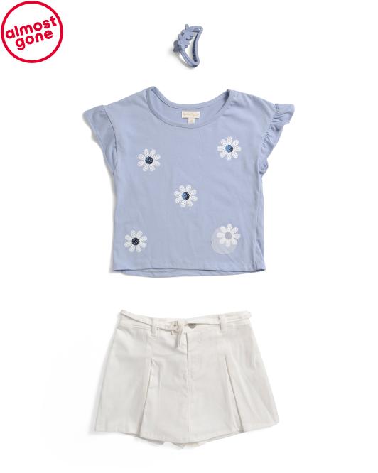 CYNTHIA ROWLEY Girls 2pc Daisy Top And Skort Set With Matching Hair Clip