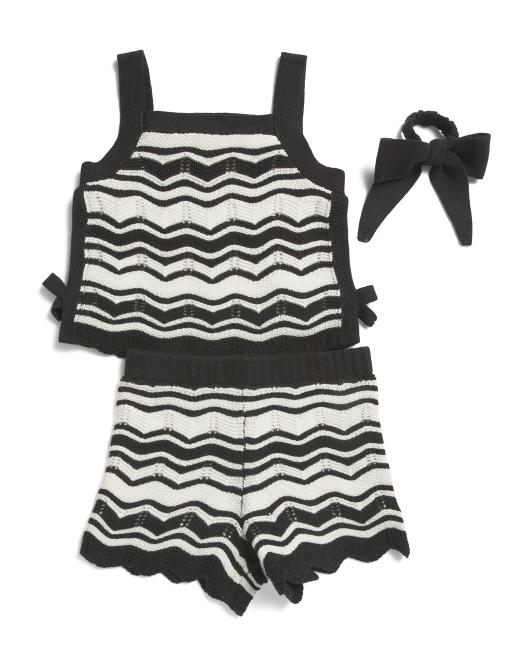 CYNTHIA ROWLEY Girls 2pc Sweater Tank With Sweater Shorts And Hairbow Set
